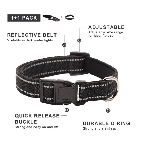 Reflective Dog Collar and Leash Set, Adjustable Collar and 5 FEET Dog Leash - Picture 3 of 8
